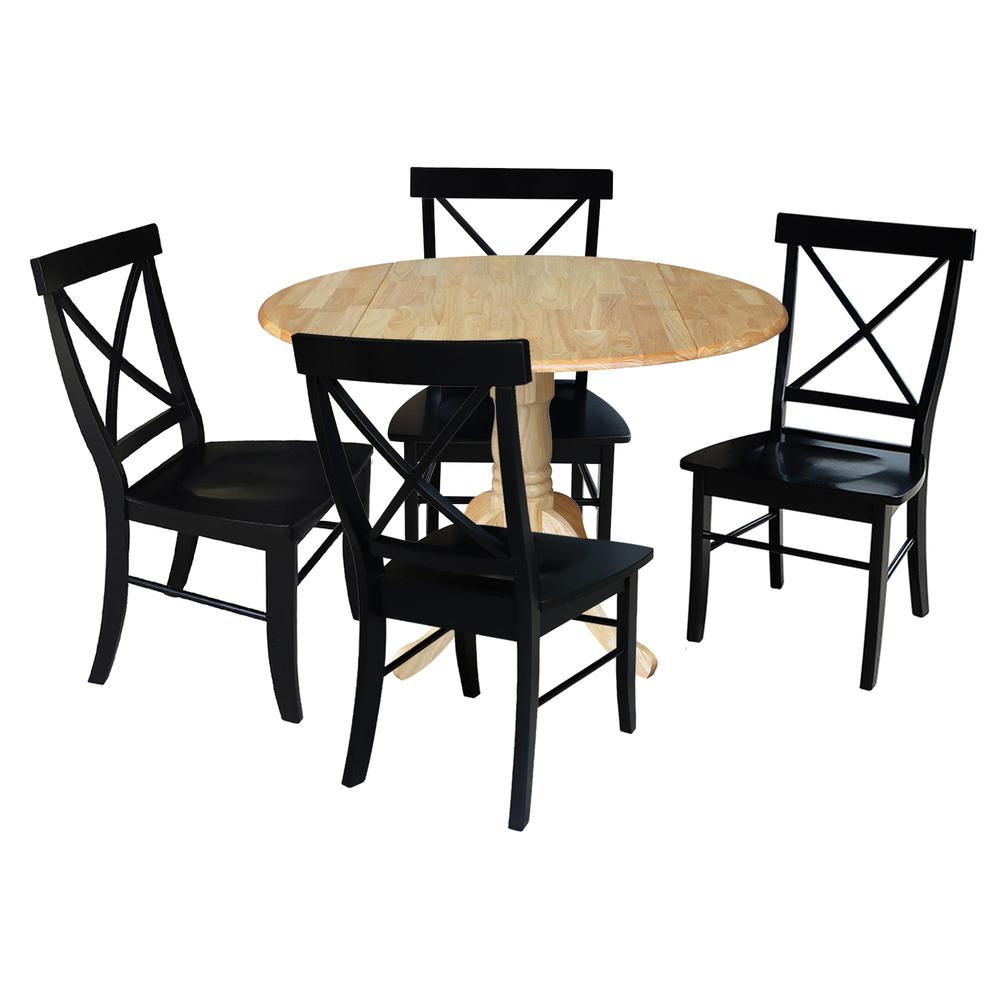 42 in. Dual Drop Leaf Table with 4 Cross Back Dining Chairs - 5 Piece Dining Set. Picture 1