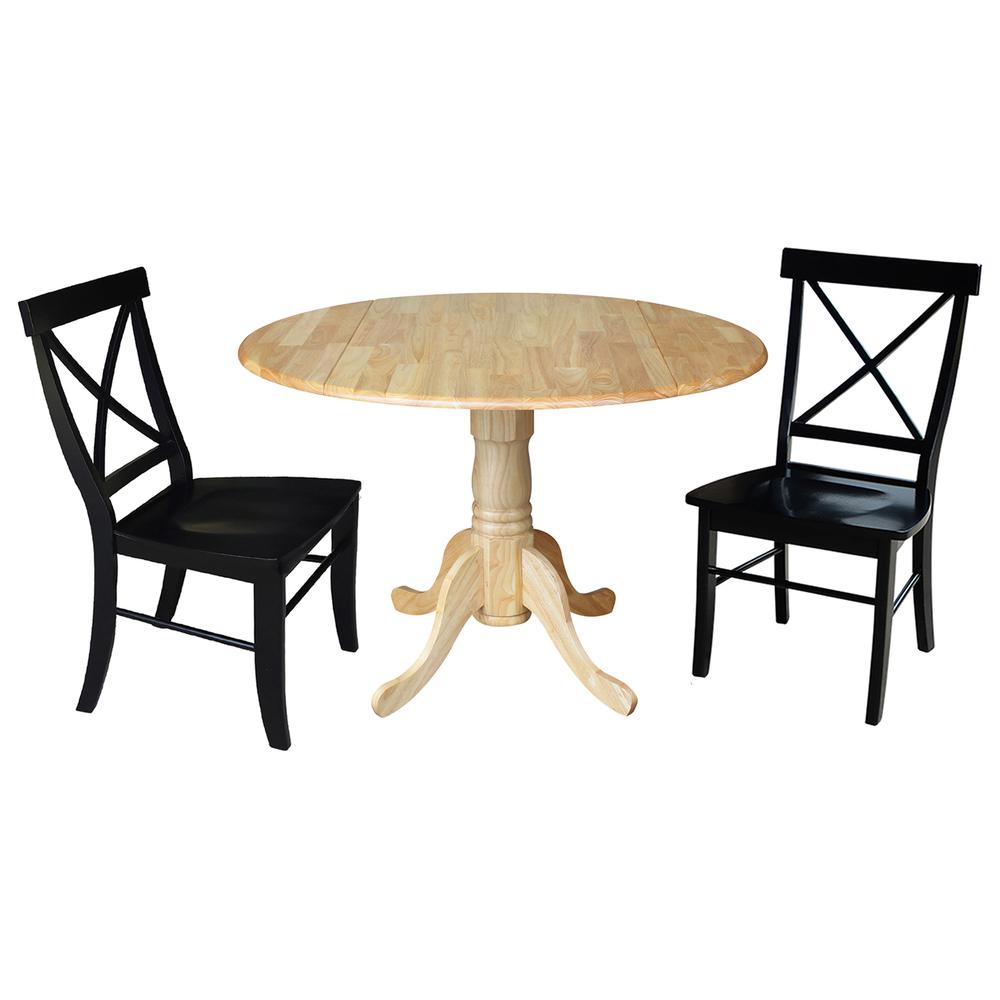 42 in. Dual Drop Leaf Table with 2 Cross Back Dining Chairs - 3 Piece Dining Set. Picture 1