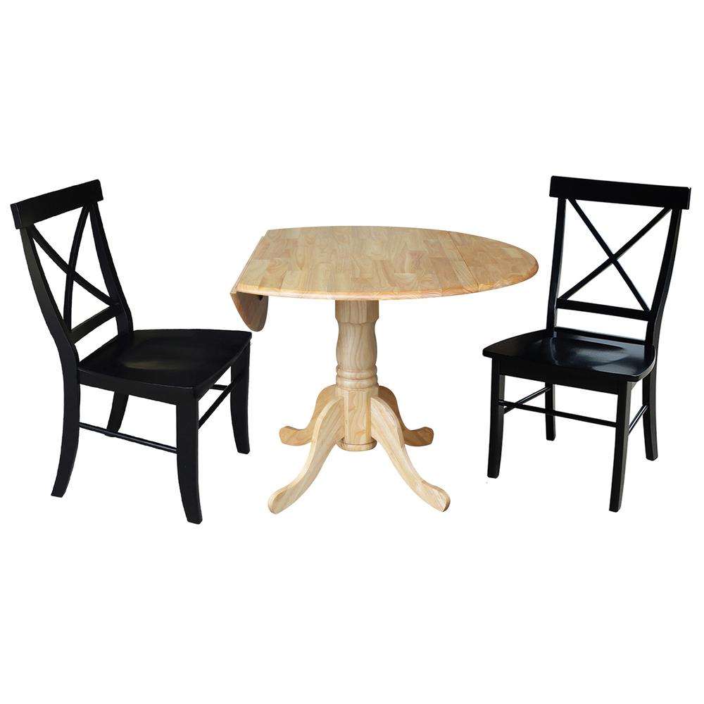 42 in. Dual Drop Leaf Table with 2 Cross Back Dining Chairs - 3 Piece Dining Set. Picture 3