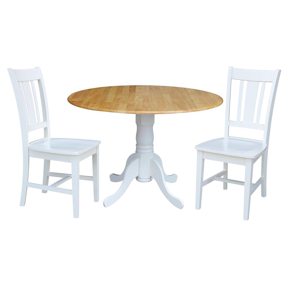 42 in. Dual Drop Leaf Table with 2 Splat Back Dining Chairs - 3 Piece Dining Set. Picture 1