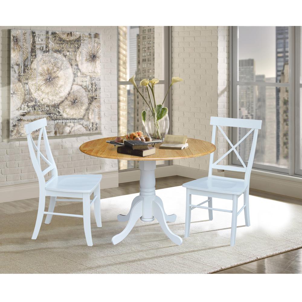 42 in. Dual Drop Leaf Table with 2 Cross Back Dining Chairs - 3 Piece Dining Set. Picture 2