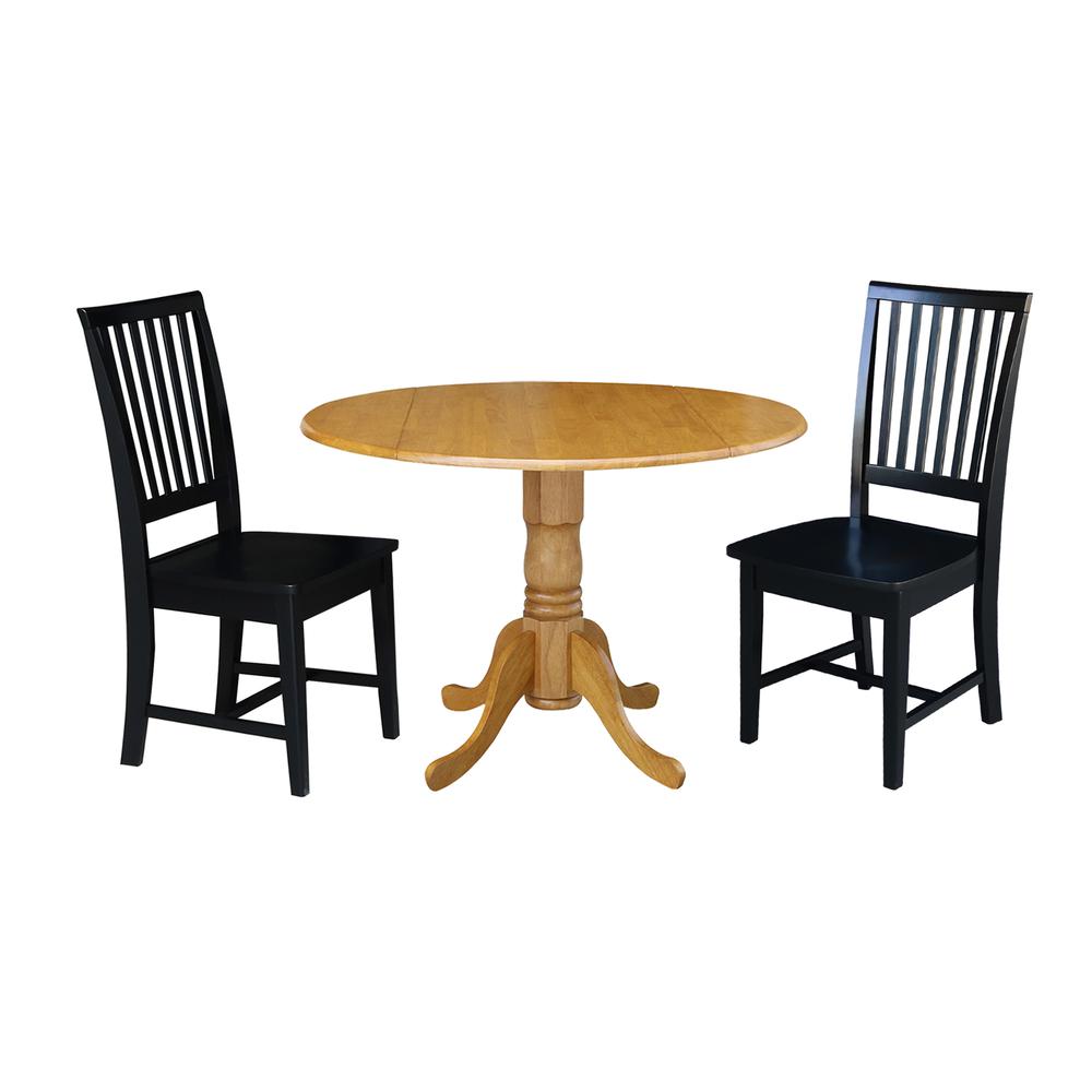 42 in. Dual Drop Leaf Table with 2 Slat Back Dining Chairs - 3 Piece Dining Set. Picture 1