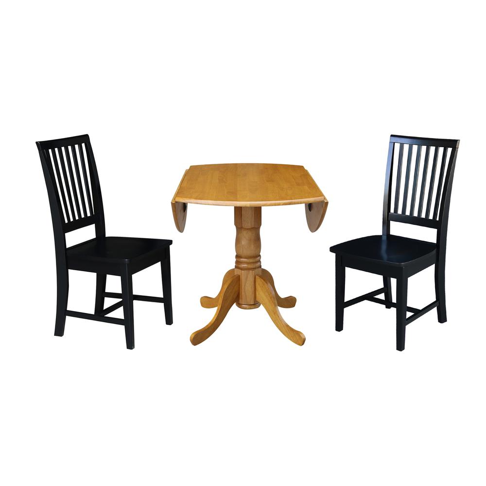 42 in. Dual Drop Leaf Table with 2 Slat Back Dining Chairs - 3 Piece Dining Set. Picture 5