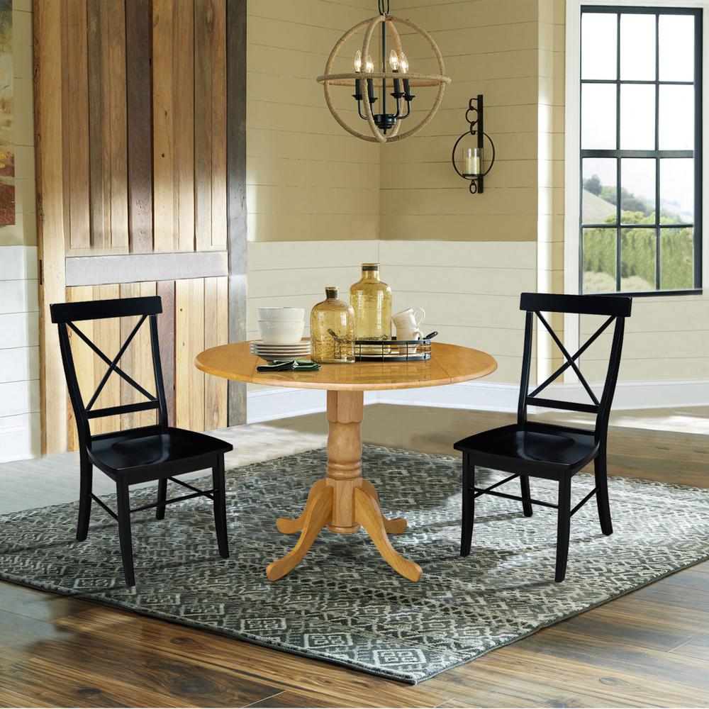 42 in Dual Drop Leaf Dining Table with 2 Cross Back Dining Chairs. Picture 2