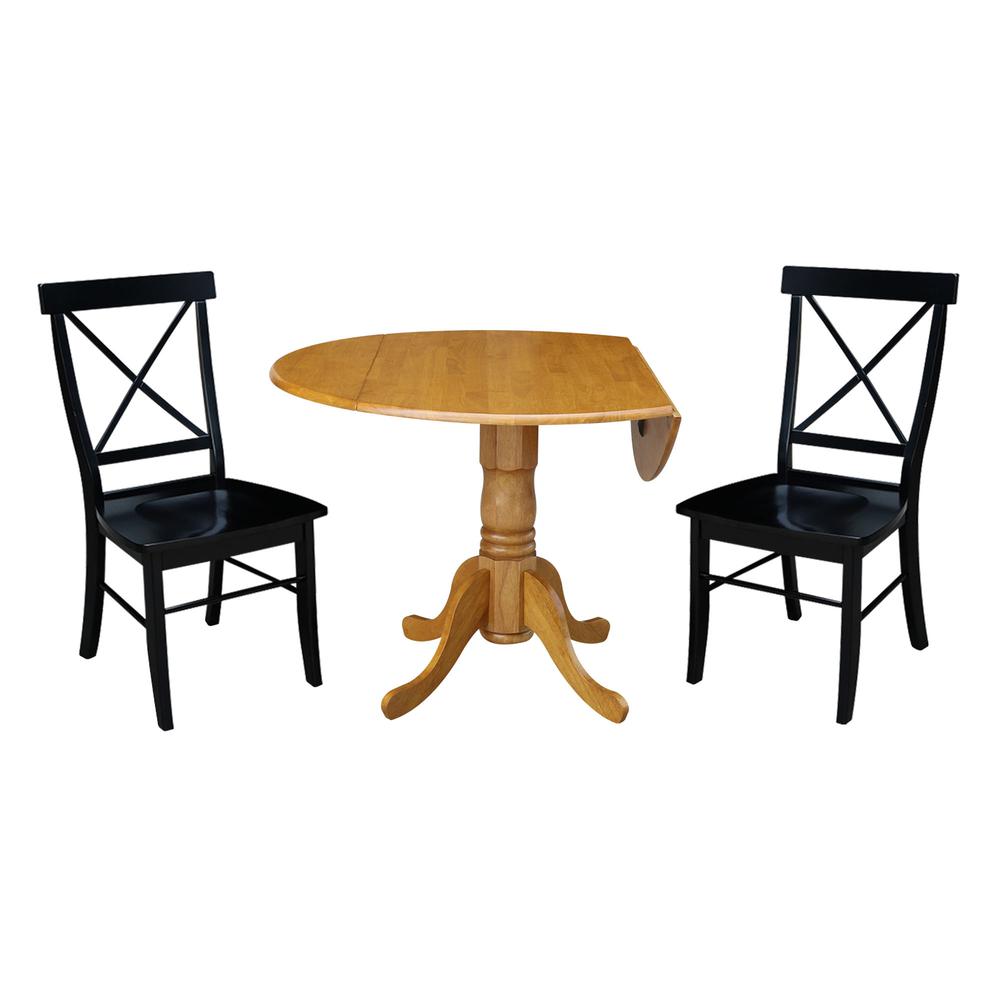 42 in Dual Drop Leaf Dining Table with 2 Cross Back Dining Chairs. Picture 3