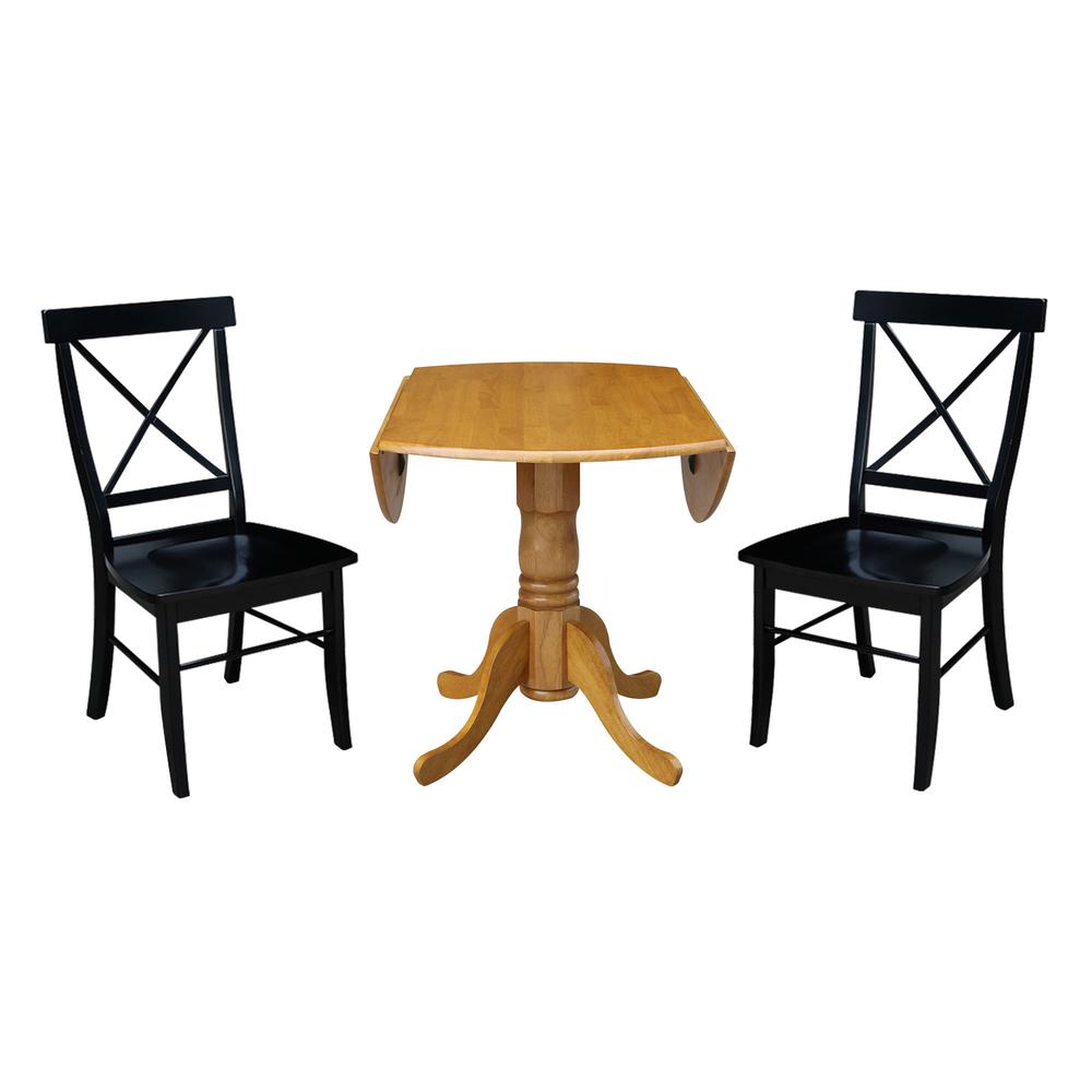42 in Dual Drop Leaf Dining Table with 2 Cross Back Dining Chairs. Picture 5
