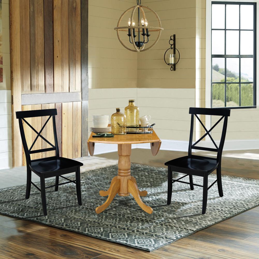 42 in Dual Drop Leaf Dining Table with 2 Cross Back Dining Chairs. Picture 6
