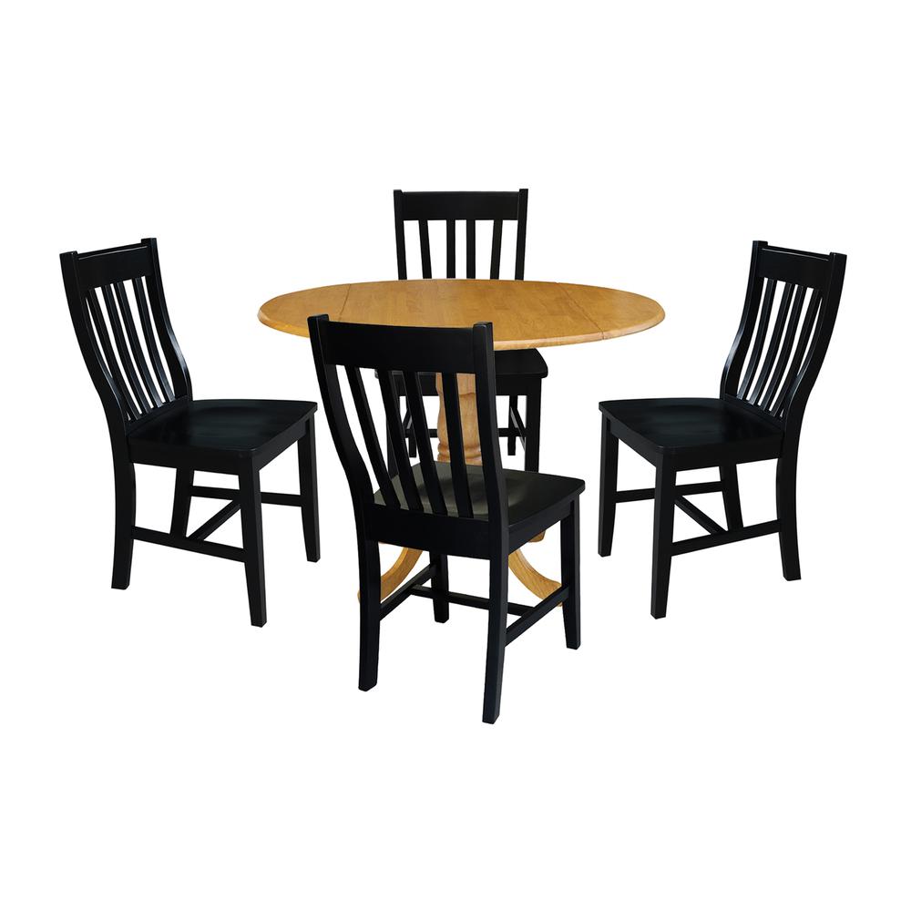 42 in. Dual Drop Leaf Table with 4 Slat Back Dining Chairs - 5 Piece Dining Set. Picture 1