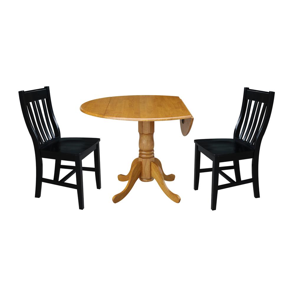 42 in. Dual Drop Leaf Table with 2 Slat Back Dining Chairs - 3 Piece Dining Set. Picture 3