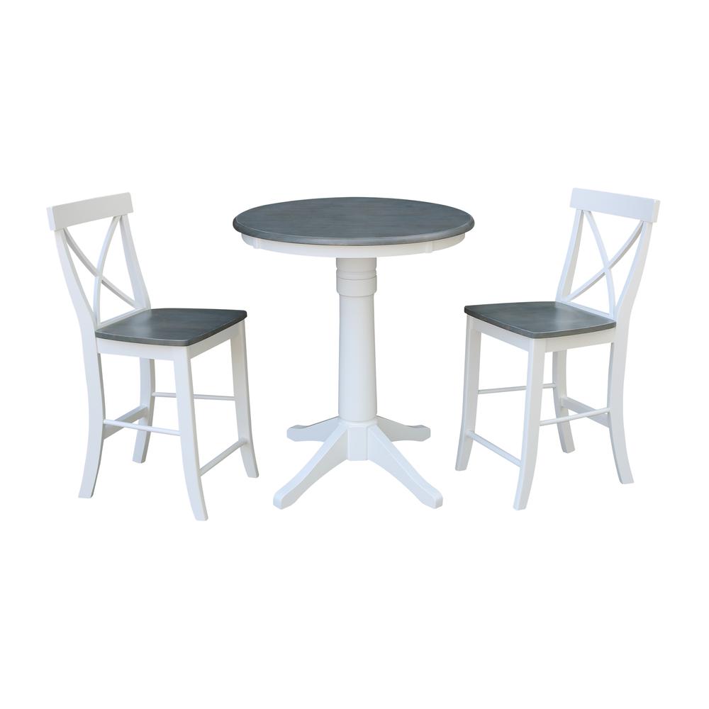 Set of 3 pcs - 30" pedestal gathering Height table with 2 counter Height stools. Picture 1