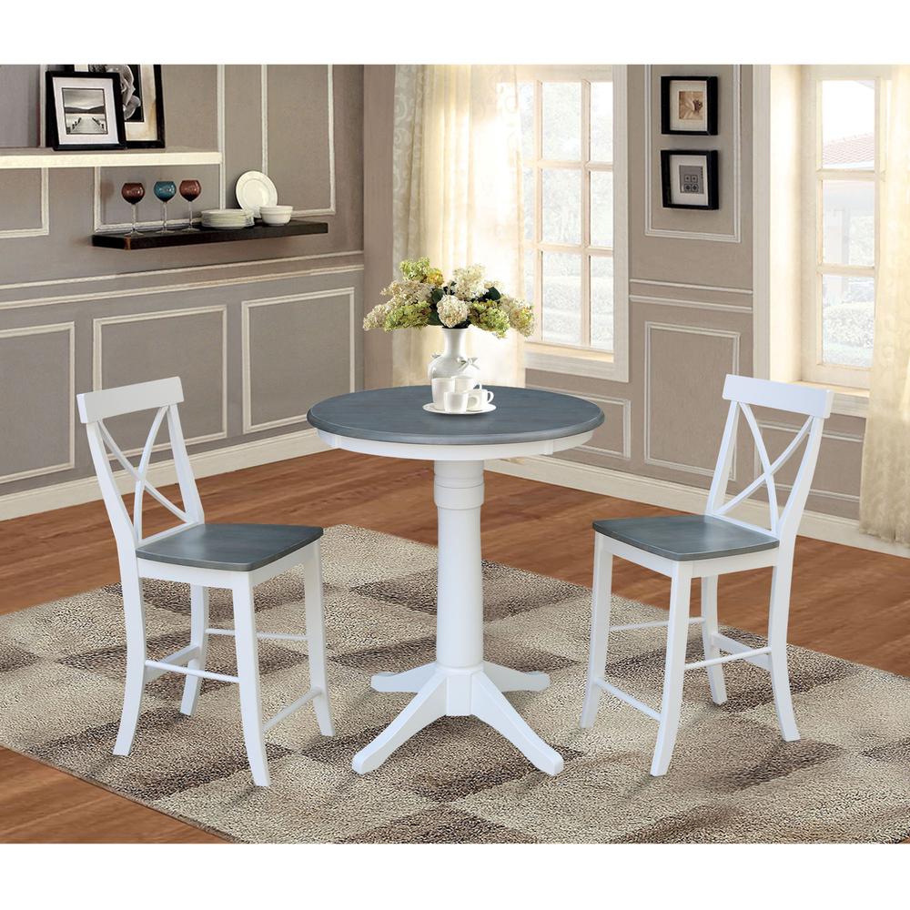Set of 3 pcs - 30" pedestal gathering Height table with 2 counter Height stools. Picture 4