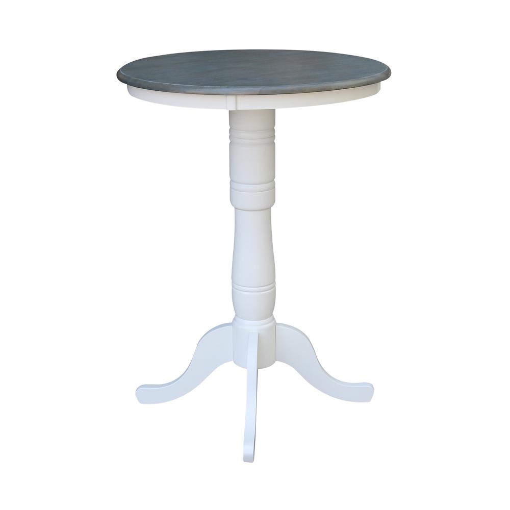 30" Round Top Pedestal Table - Bar Height - White/Heather Gray. Picture 2