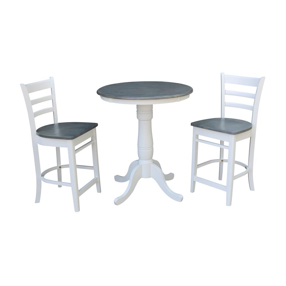 30" Round Pedestal Gathering Height Table With 2 Emily Counter Height Stools. Picture 1