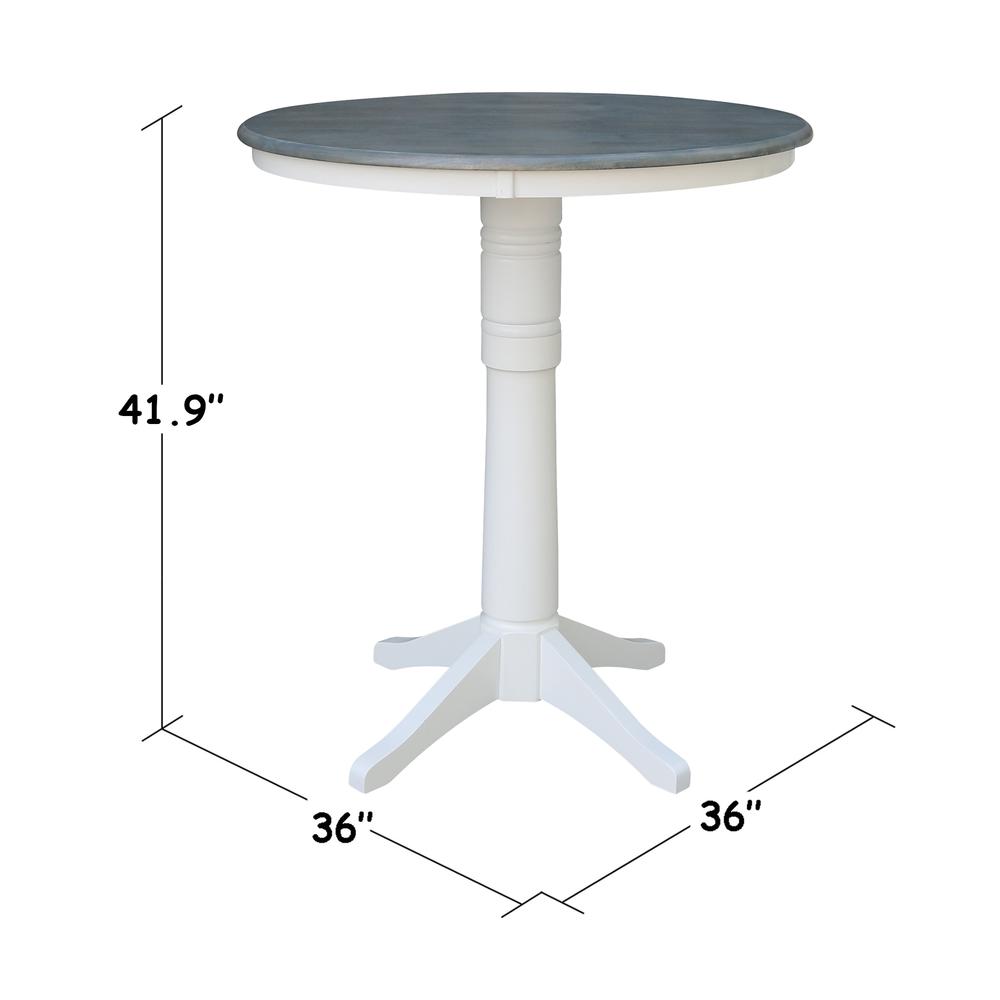 36" Round Top Pedestal Table - Bar Height - White/Heather Gray. Picture 4