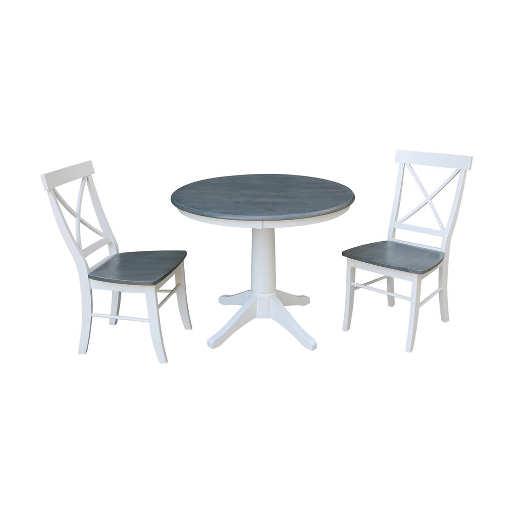 36" Round Top Pedestal Table With 2 X-Back Chairs - Set of 3 Pieces. Picture 1