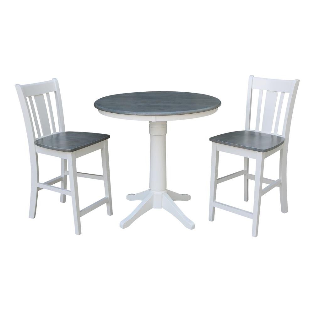 36" Round Pedestal Gathering Height Table With 2 San Remo Counter Height Stools. Picture 1