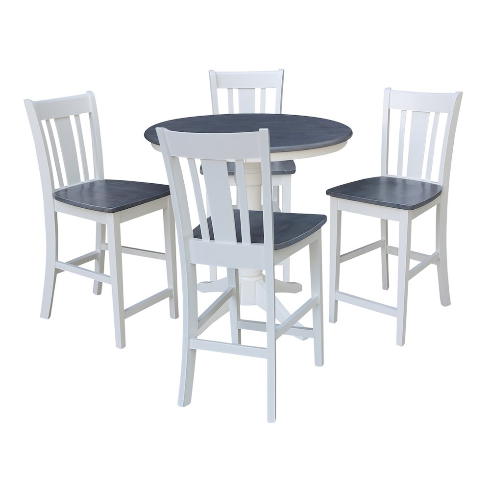 36 in Round Top Pedestal Counter Height Dining Table with 4 Stools - 5 Piece Set. Picture 1