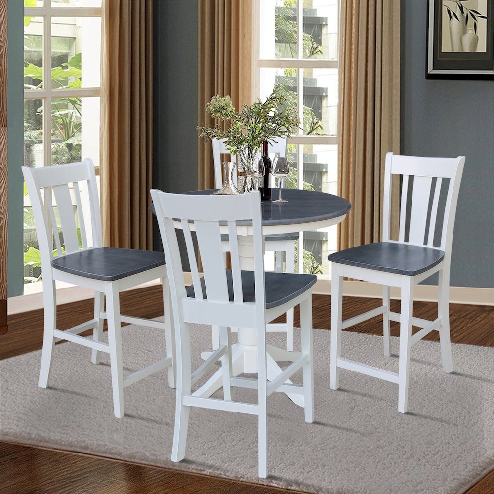 36 in Round Top Pedestal Counter Height Dining Table with 4 Stools - 5 Piece Set. Picture 2