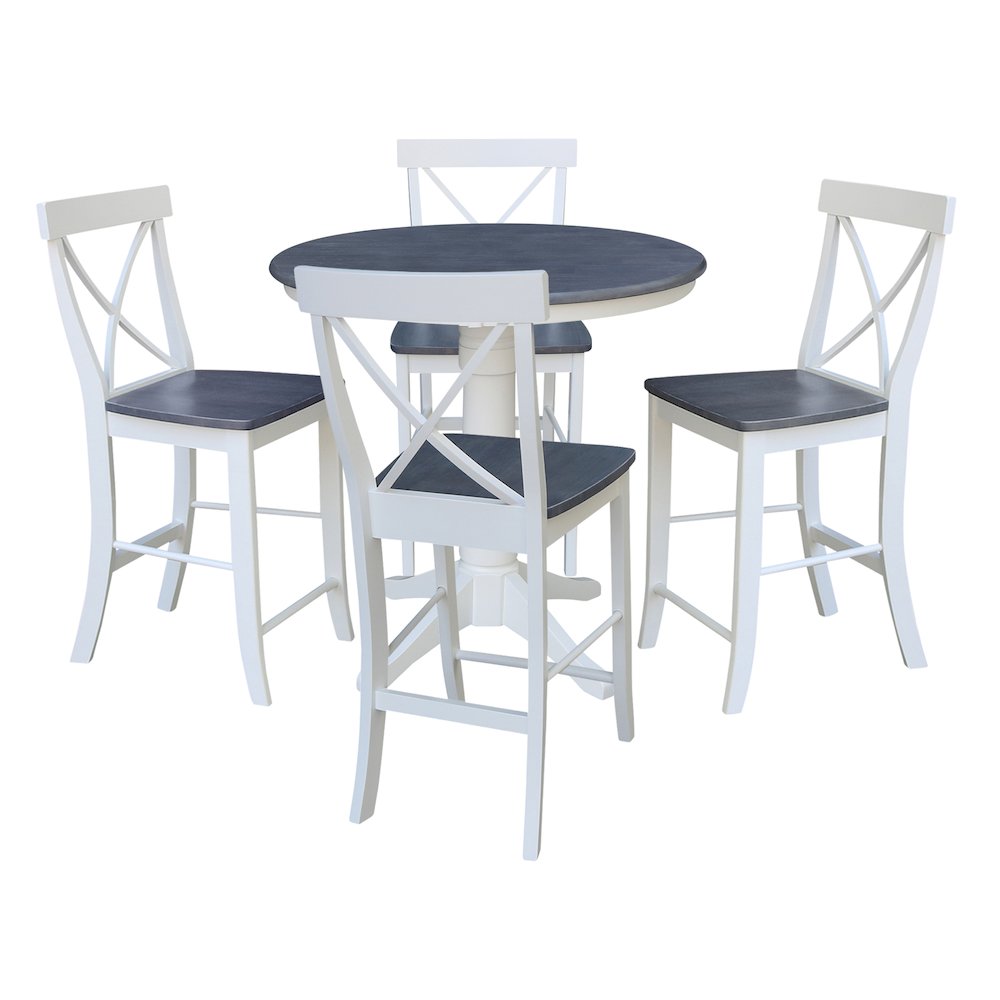 36 in Round Top Pedestal Counter Height Dining Table with 4 Stools - 5 Piece Set. Picture 1