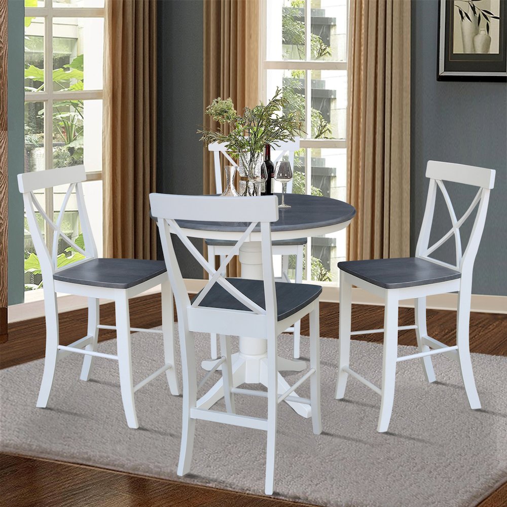 36 in Round Top Pedestal Counter Height Dining Table with 4 Stools - 5 Piece Set. Picture 2