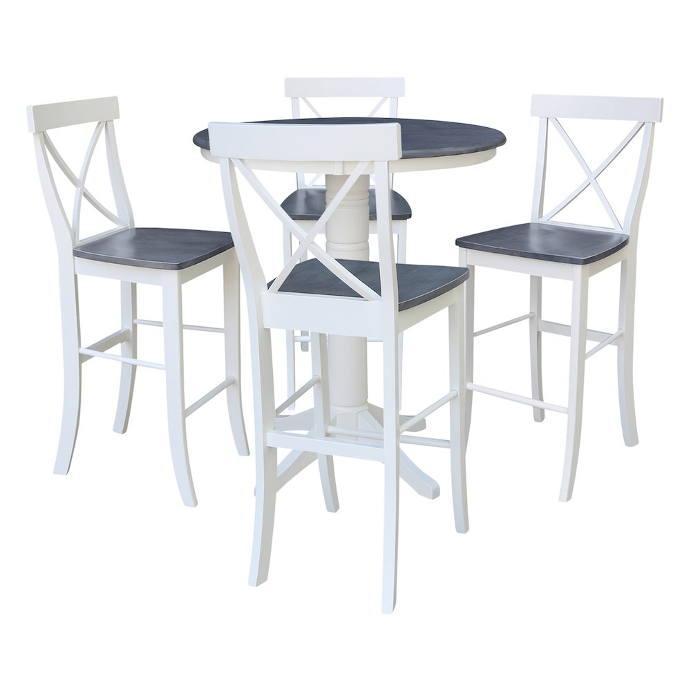 36 in Round Pedestal Bar Height Dining Table with 4 X-back Stools - 5 Pcs Set. Picture 1