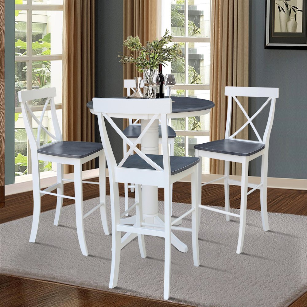 36 in Round Pedestal Bar Height Dining Table with 4 X-back Stools - 5 Pcs Set. Picture 3