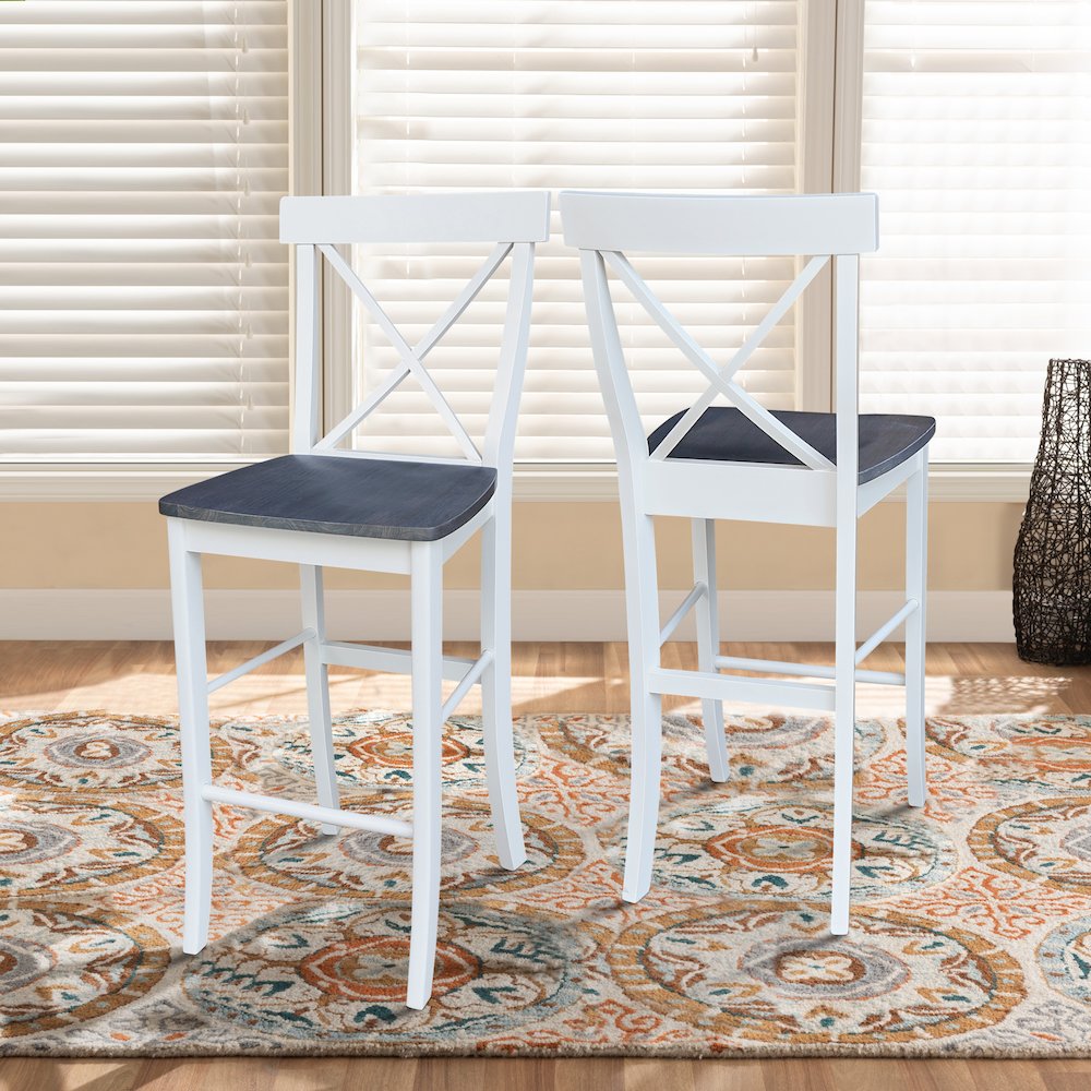 36 in Round Pedestal Bar Height Dining Table with 4 X-back Stools - 5 Pcs Set. Picture 2
