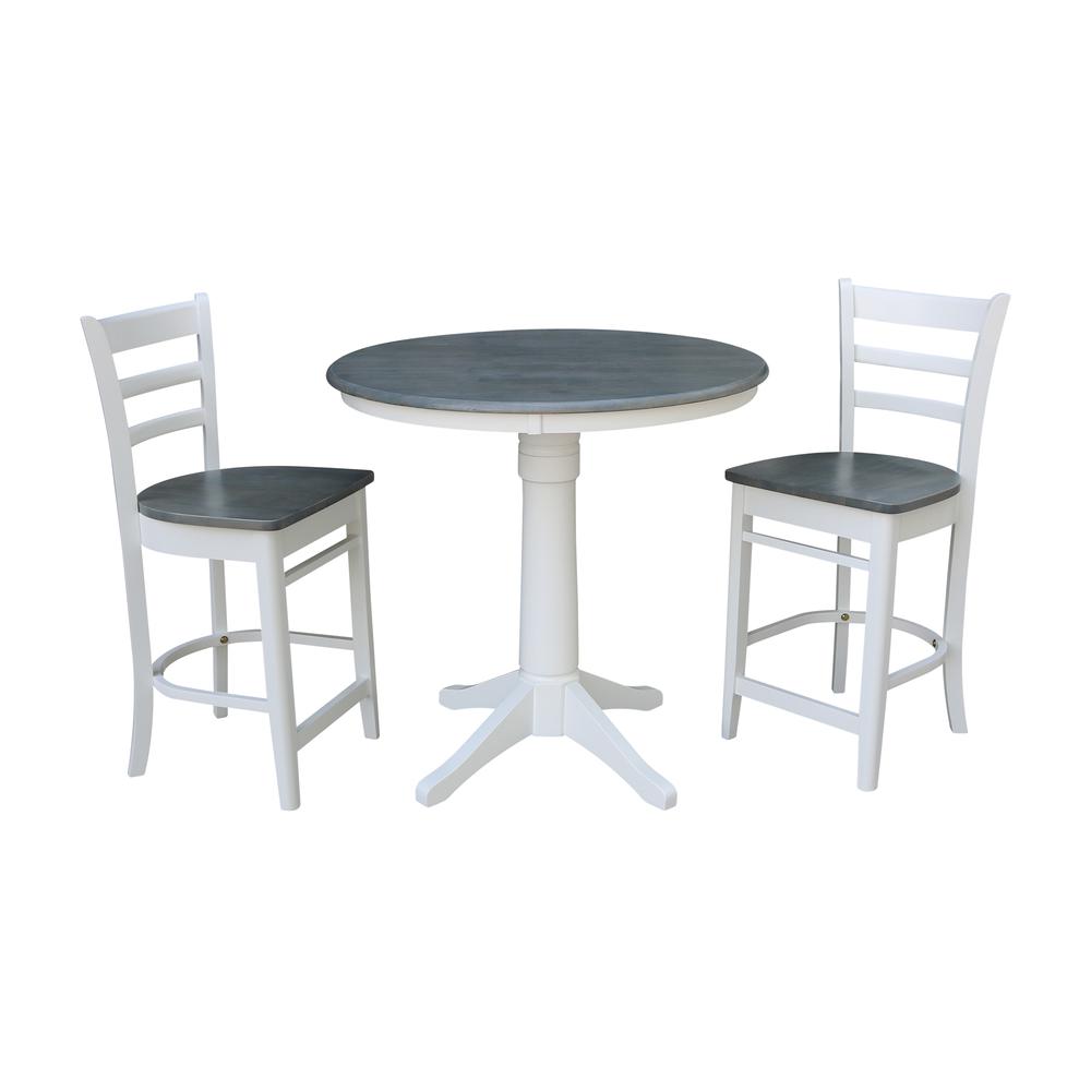 36" Round Pedestal Gathering Height Table With 2 Emily Counter Height Stools. Picture 1