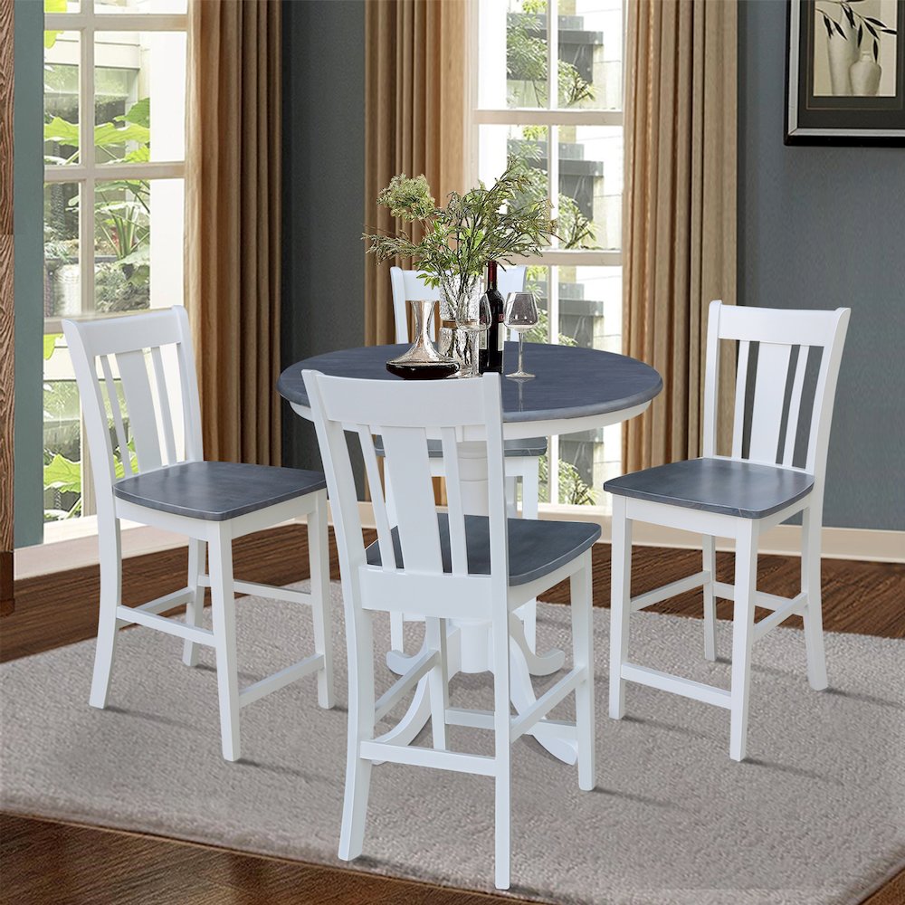 36in Round Pedestal Dining Table with 4 San Remo Counter Height Stools, 5Pcs Set. Picture 2