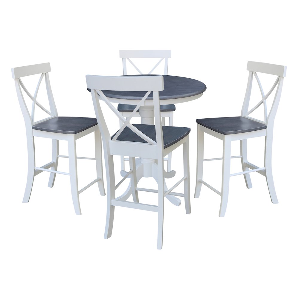 36 in Round Pedestal Dining Table with 4 X-back Counter Height Stools, 5Pcs Set. Picture 1
