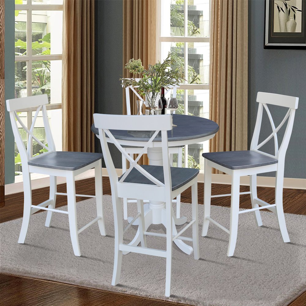 36 in Round Pedestal Dining Table with 4 X-back Counter Height Stools, 5Pcs Set. Picture 2