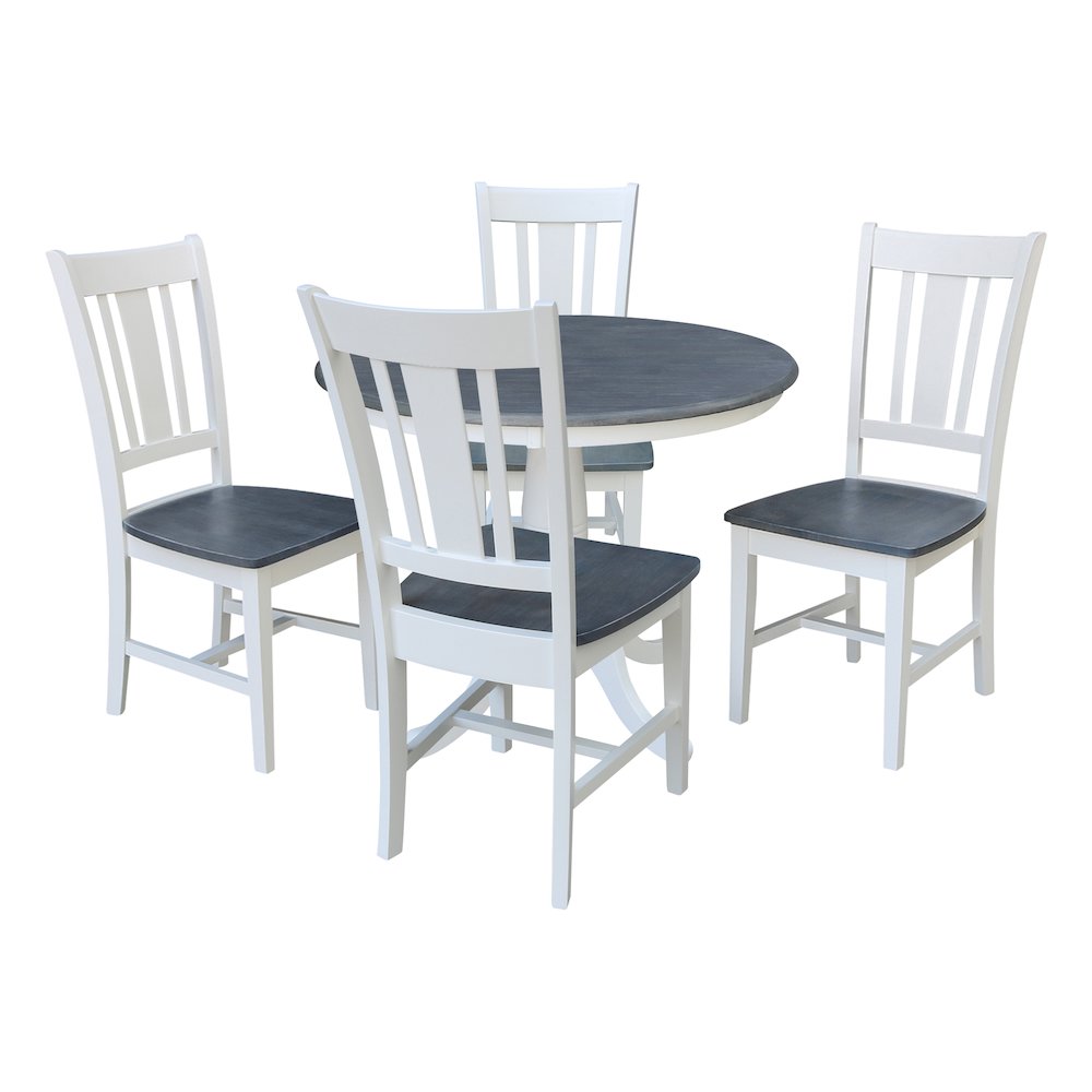 36 in Round Top Pedestal Dining Table with 4 San Remo Dining Chairs - 5 Pcs Set. Picture 1