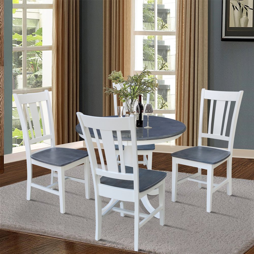 36 in Round Top Pedestal Dining Table with 4 San Remo Dining Chairs - 5 Pcs Set. Picture 3