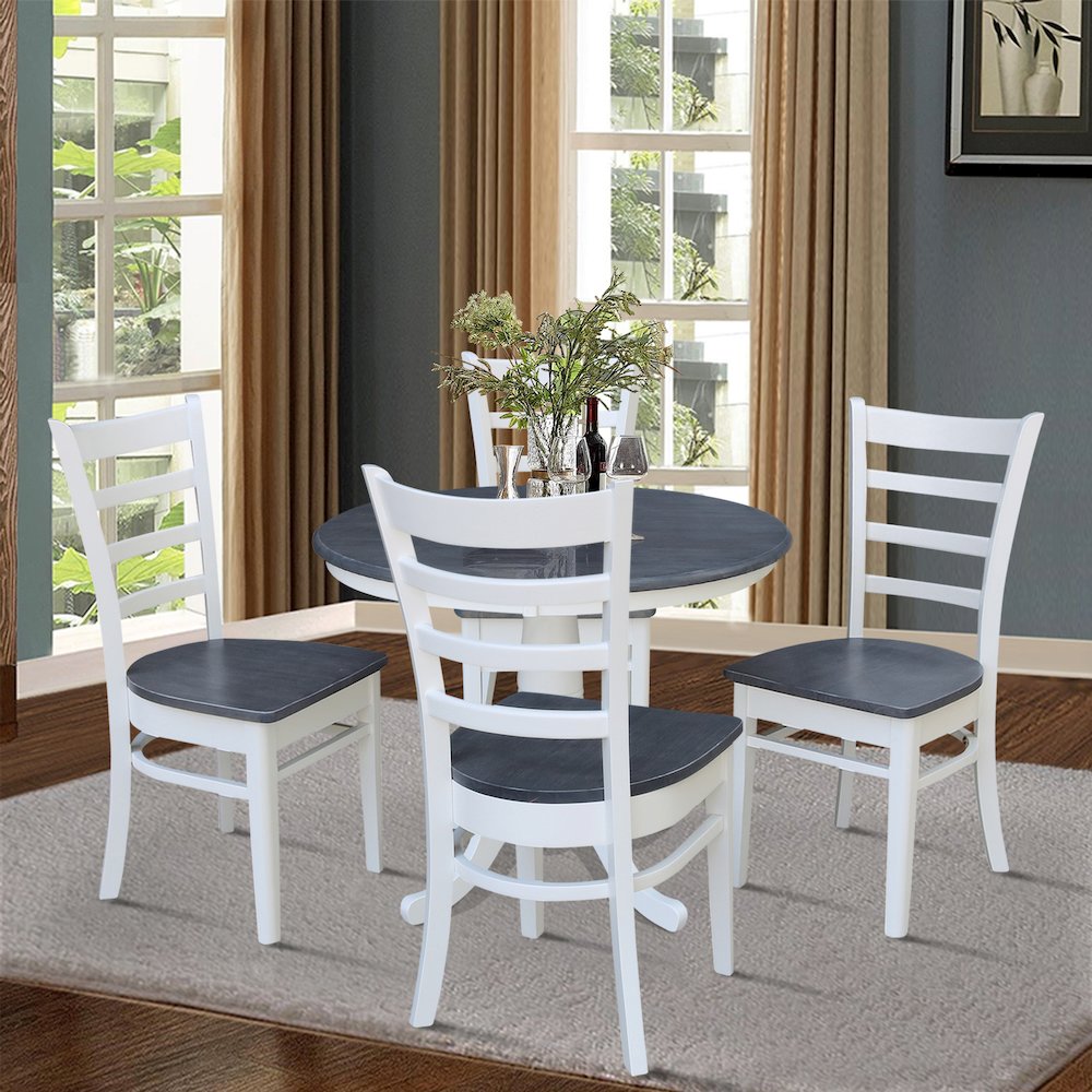 36 in Round Top Pedestal Dining Table with 4 Emily Dining Chairs - 5 Piece Set. Picture 3