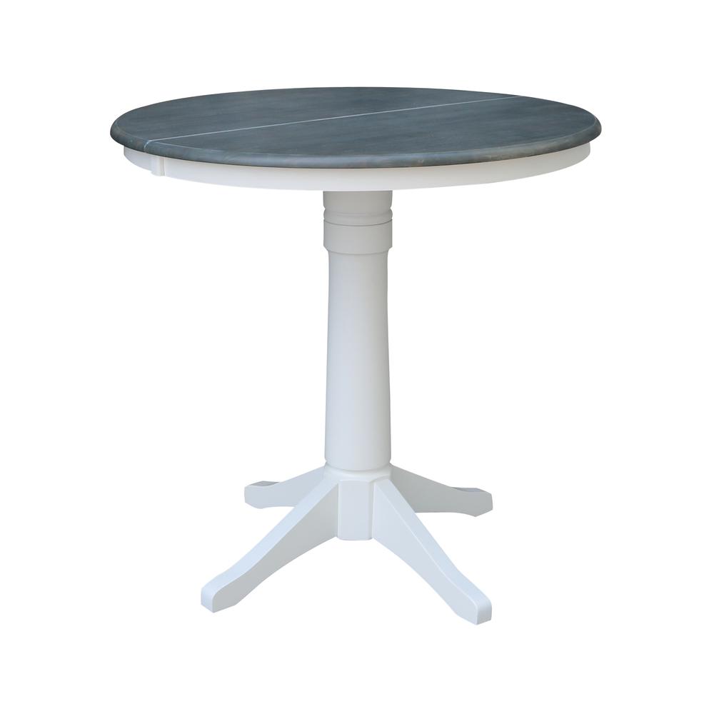 36" Round Top Pedestal Table With 12" Leaf - Counter Height - White/Heather Gray. Picture 1
