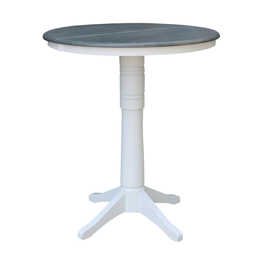 36" Round Top Pedestal Table With 12" Leaf - Bar Height - White/Heather Gray. Picture 1