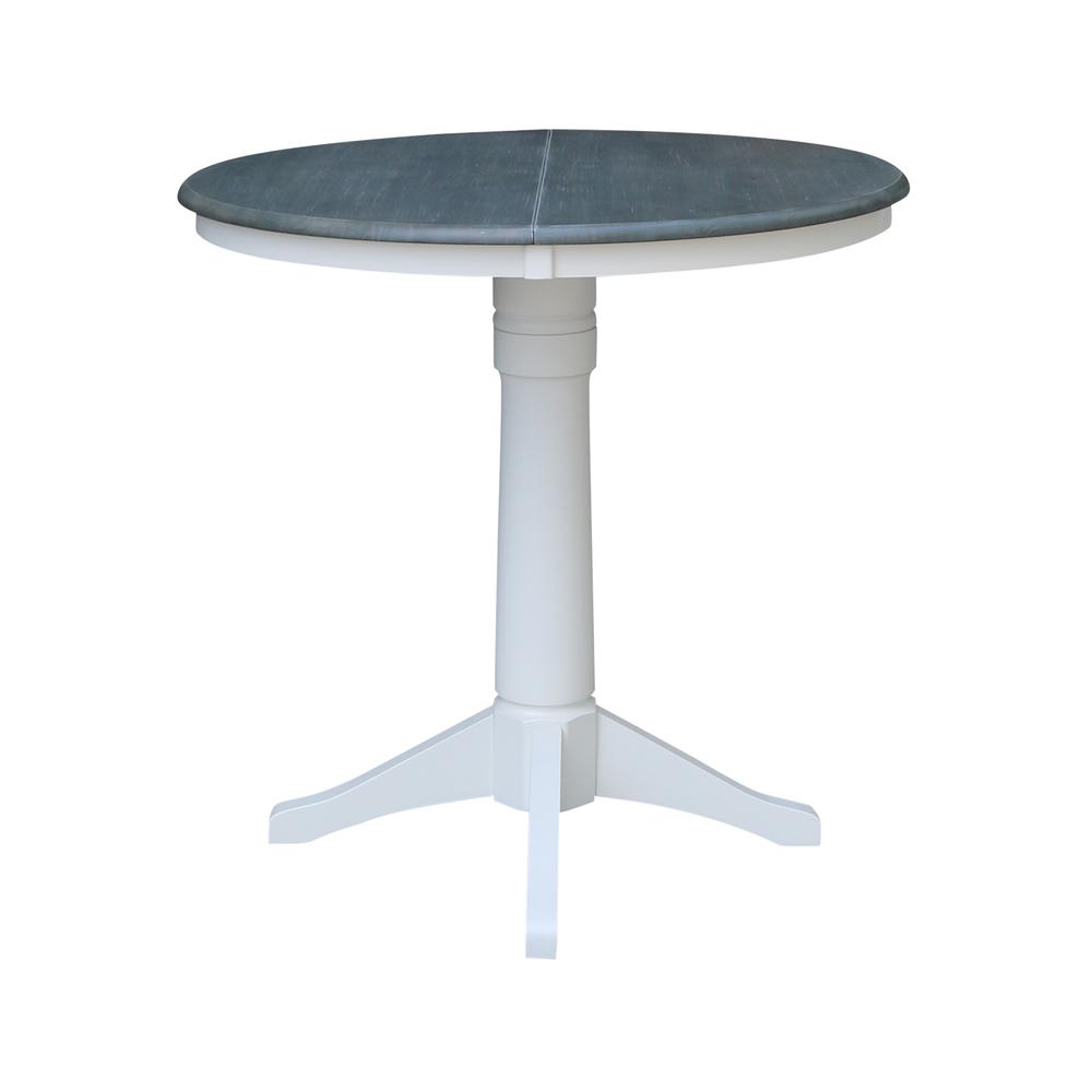 36" Round Top Pedestal Table With 12" Leaf - Counter Height - White/Heather Gray. Picture 2