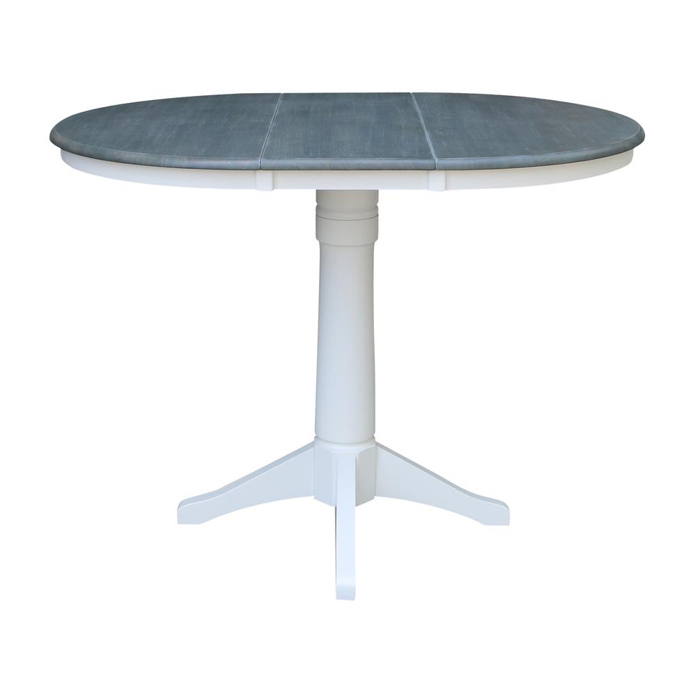 36" Round Top Pedestal Table With 12" Leaf - Counter Height - White/Heather Gray. Picture 5