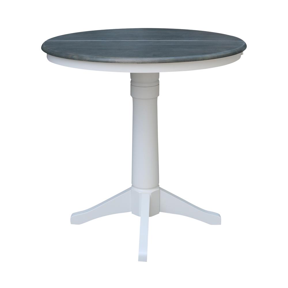 36" Round Top Pedestal Table With 12" Leaf - Counter Height - White/Heather Gray. Picture 3