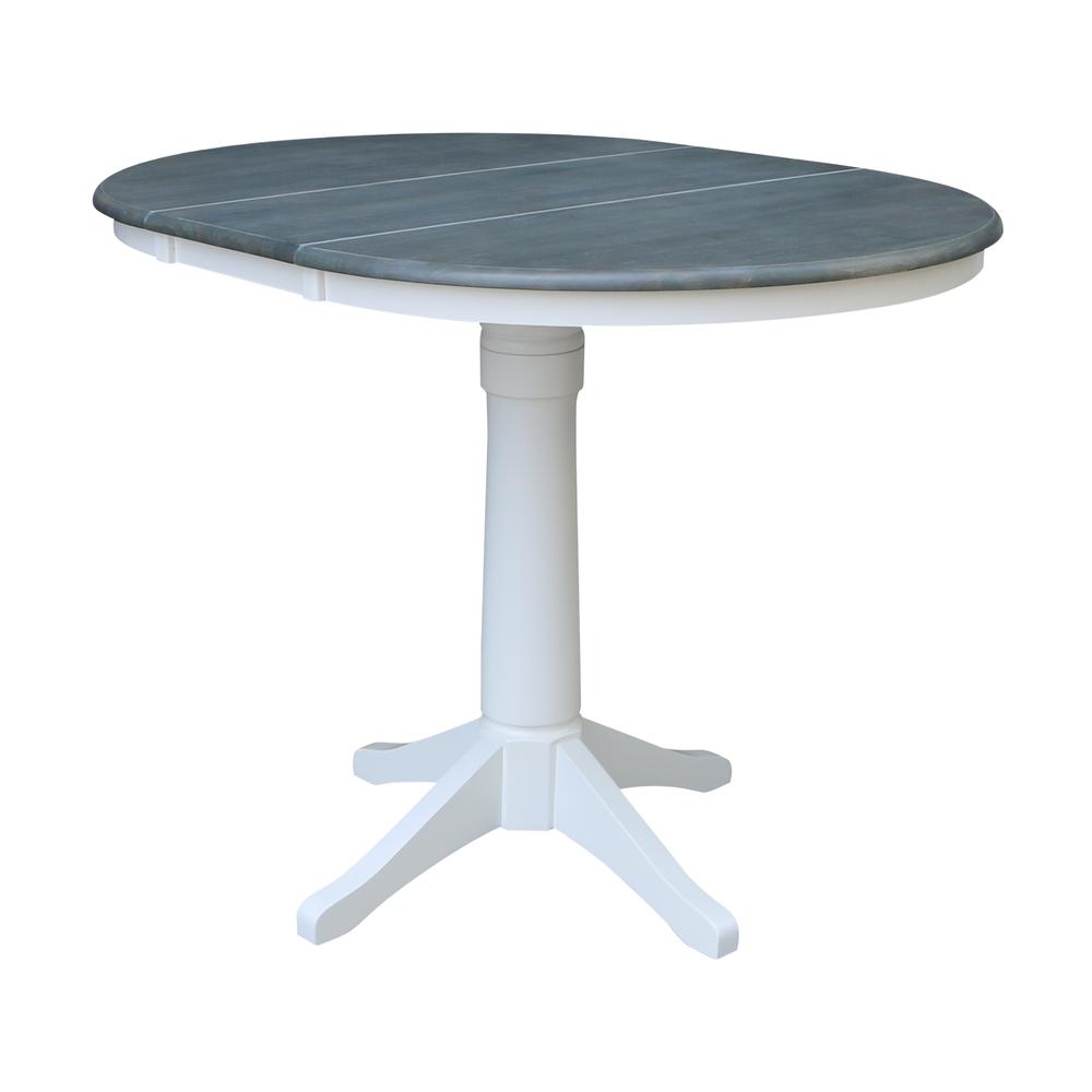 36" Round Top Pedestal Table With 12" Leaf - Counter Height - White/Heather Gray. Picture 4