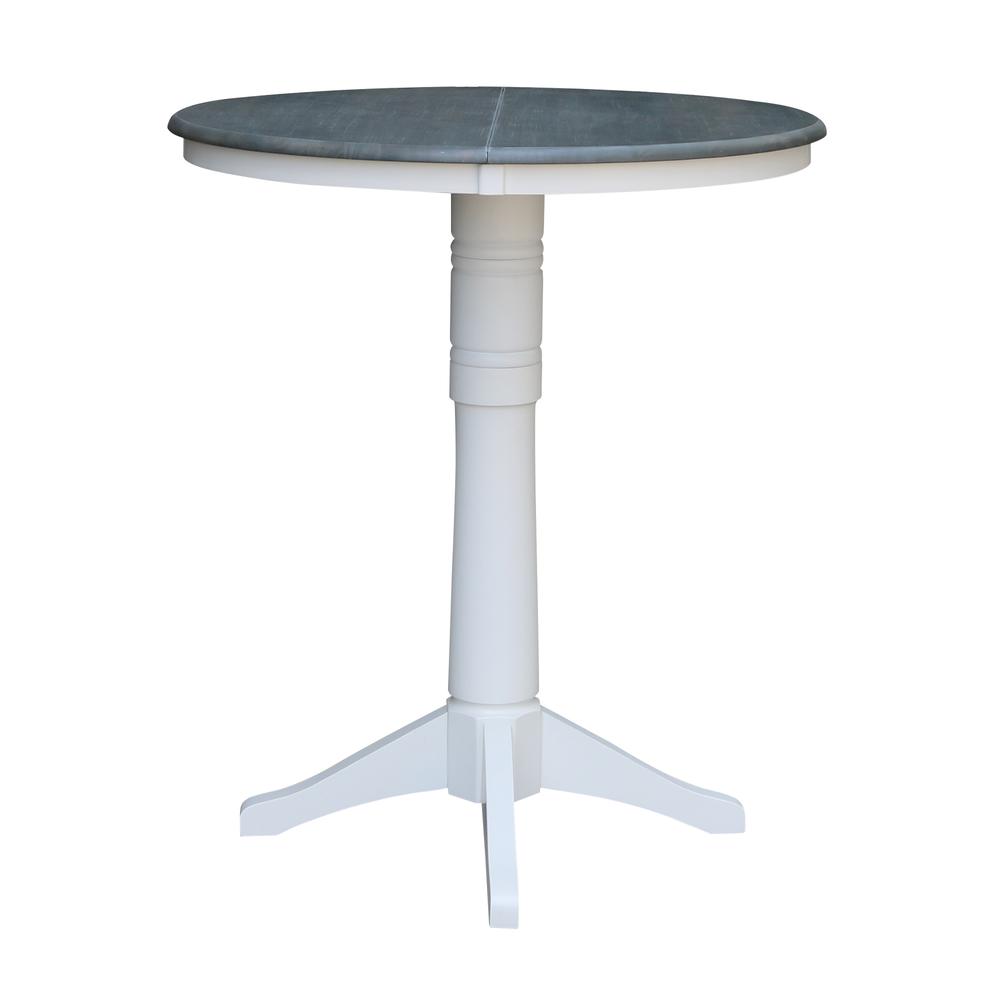 36" Round Top Pedestal Table With 12" Leaf - Bar Height - White/Heather Gray. Picture 2