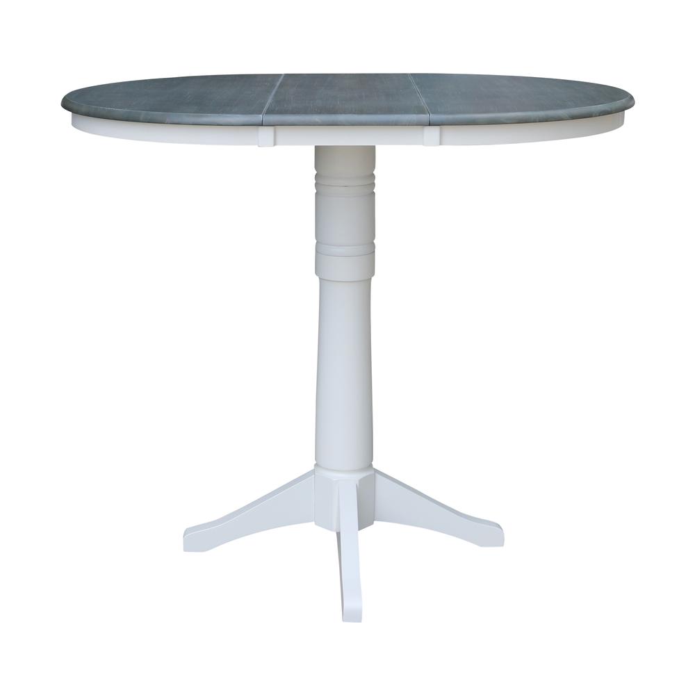 36" Round Top Pedestal Table With 12" Leaf - Bar Height - White/Heather Gray. Picture 5