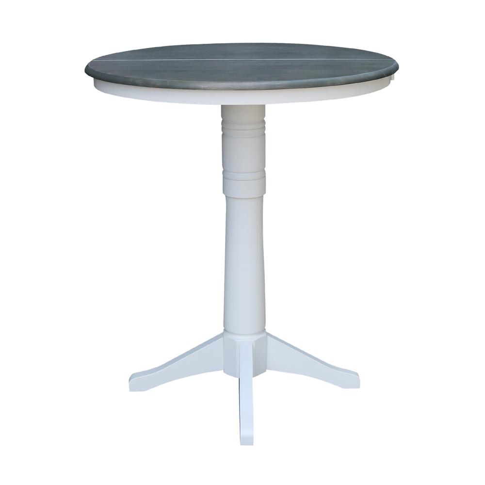 36" Round Top Pedestal Table With 12" Leaf - Bar Height - White/Heather Gray. Picture 3