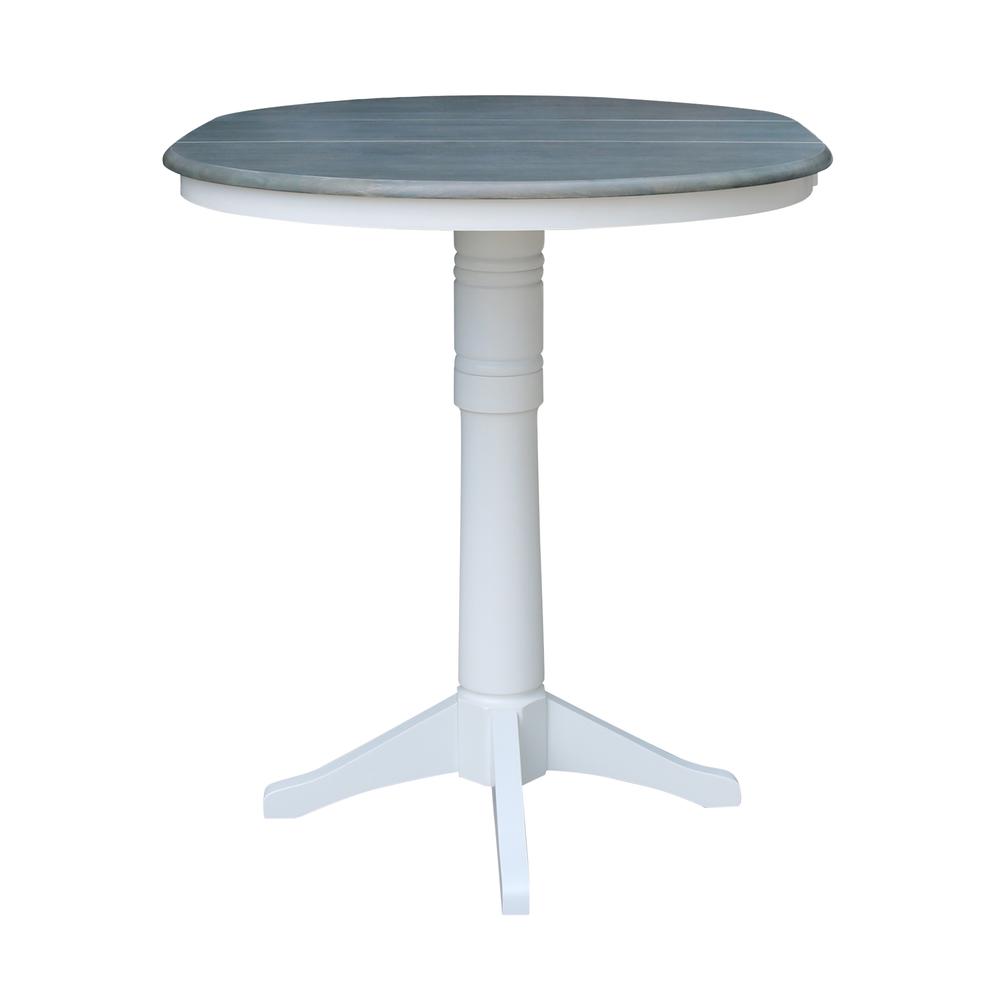 36" Round Top Pedestal Table With 12" Leaf - Bar Height - White/Heather Gray. Picture 6
