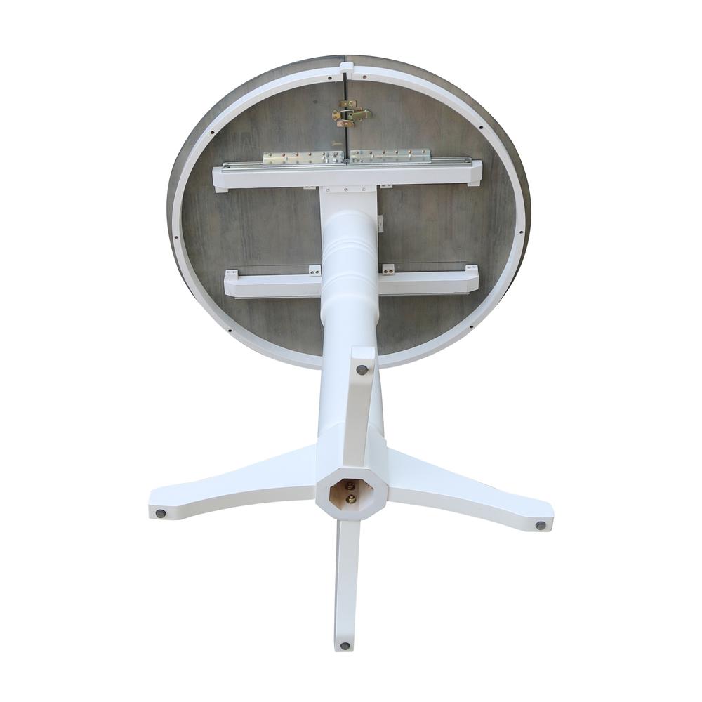 36" Round Top Pedestal Table With 12" Leaf - Bar Height - White/Heather Gray. Picture 7