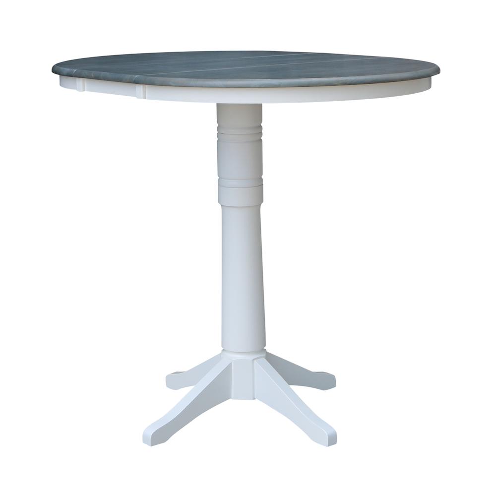 36" Round Top Pedestal Table With 12" Leaf - Bar Height - White/Heather Gray. Picture 4