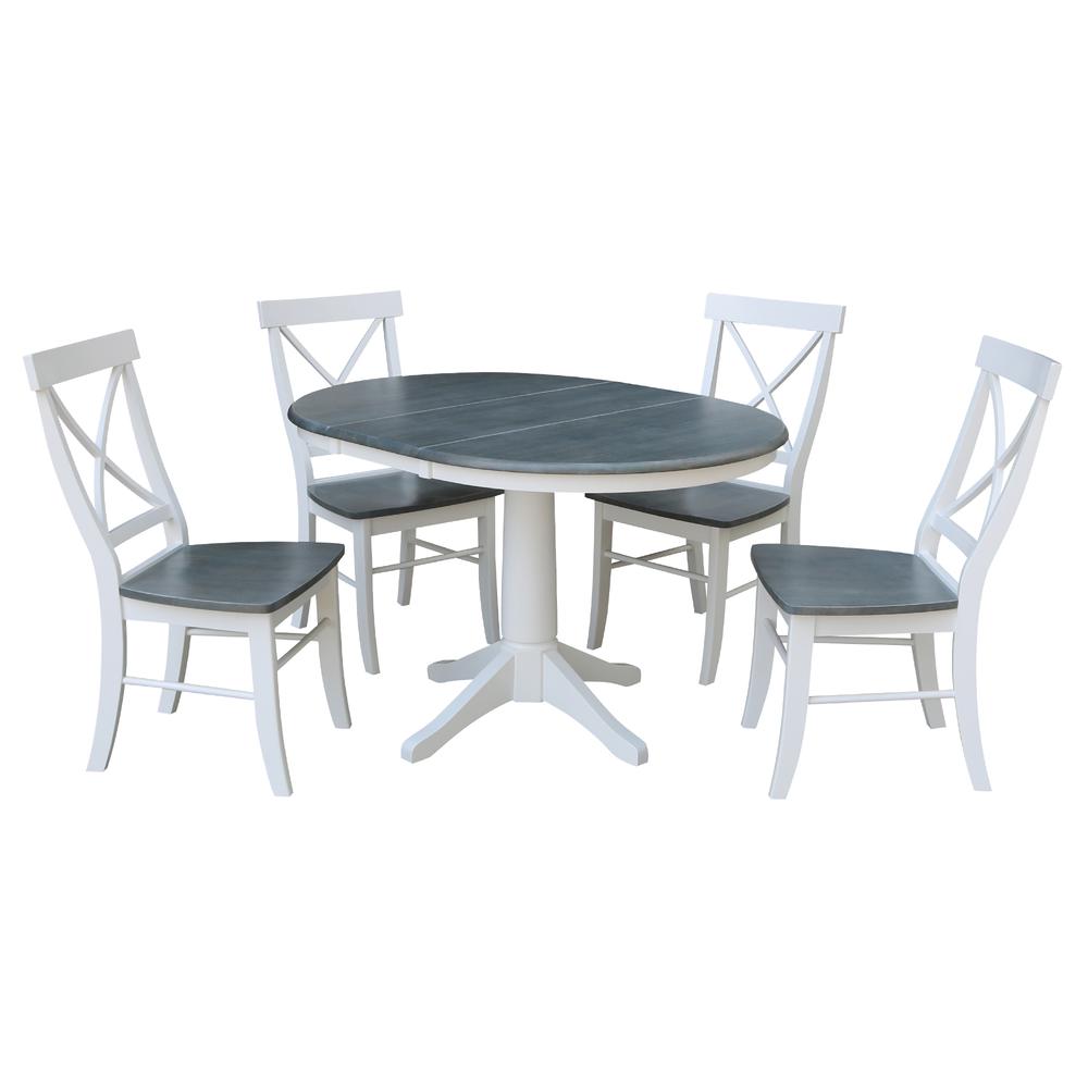 36" Round Extension Dining Table With 4 X-back Chairs. Picture 1
