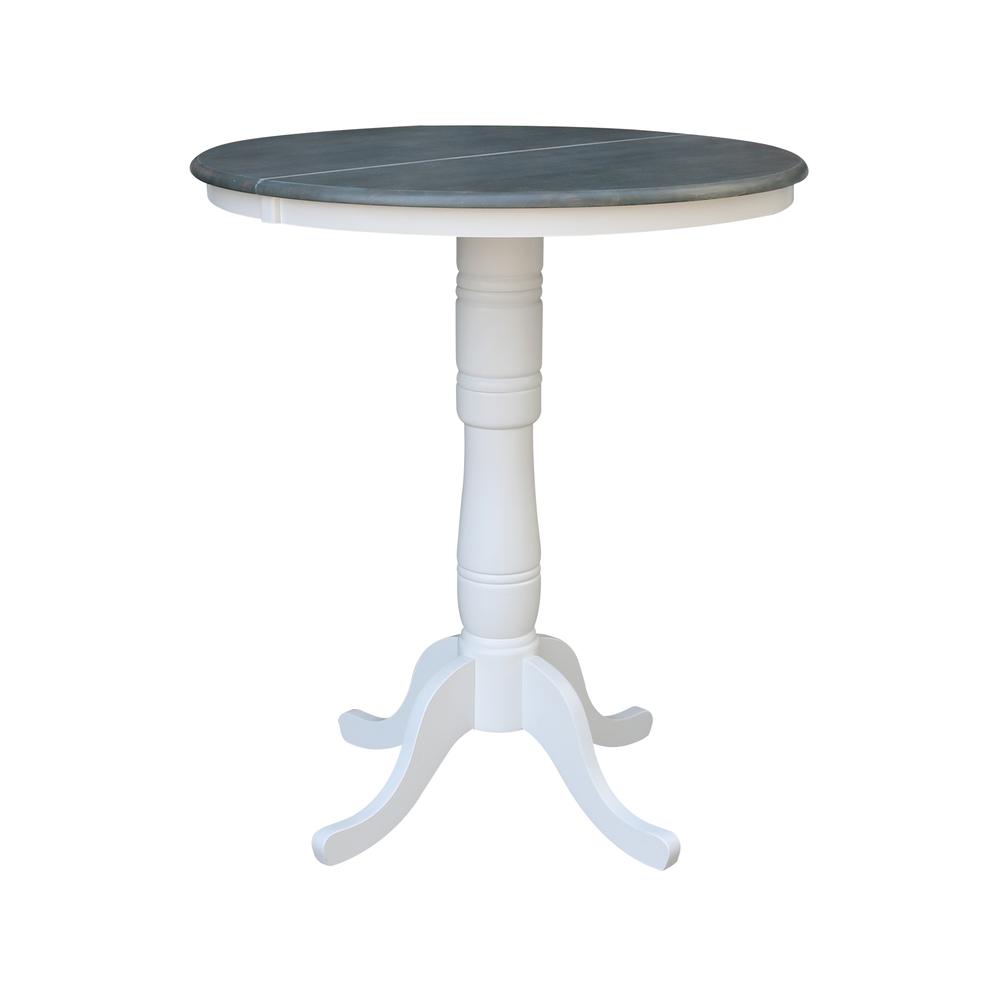 36" Round Extension Dining Table With 2 X-Back Bar Height Stools - Set of 3. Picture 2