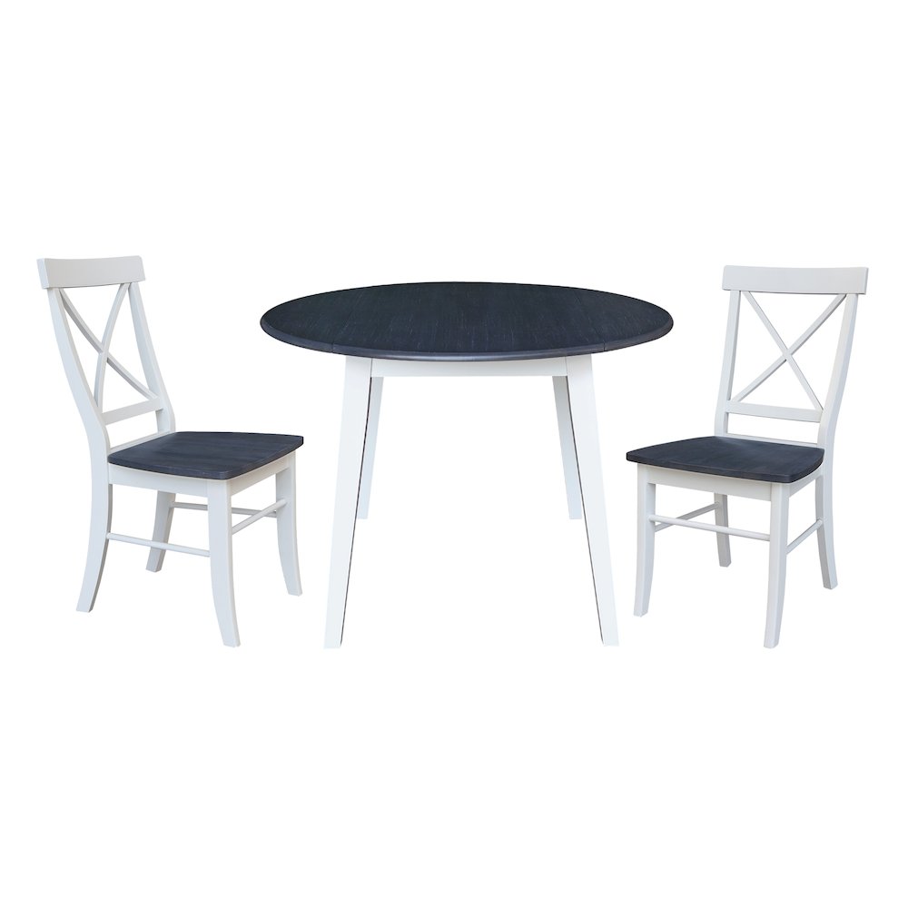 Set of 3 pcs - 42" Round Dual Drop Leaf Table with 2 RTA chairs. Picture 1
