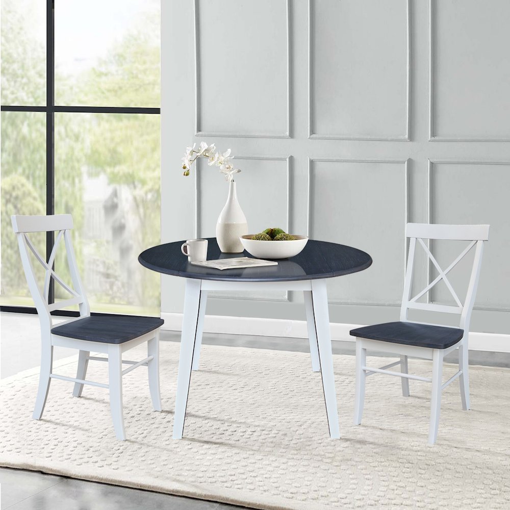 Set of 3 pcs - 42" Round Dual Drop Leaf Table with 2 RTA chairs. Picture 3
